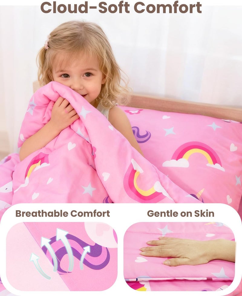 TinyPalsa Toddler Bedding Set, 4-Piece Pink Rainbow Pony Comforter Set for Girls and Boys, Breathable Crib Bedding Includes Ultra-Soft Quilt, Flat & Fitted Sheets, Pillowcase - Image 2